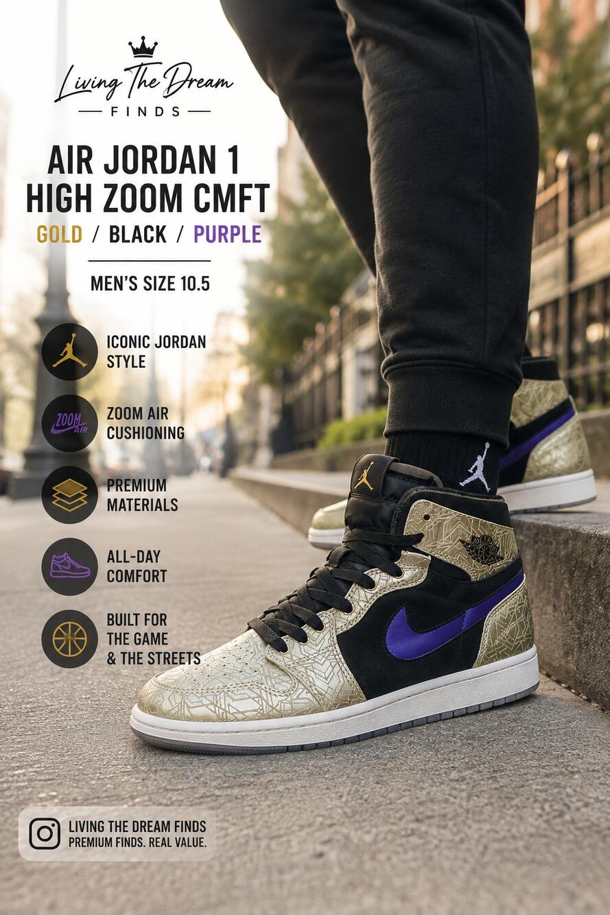 Nike Air Jordan 1 High Zoom CMFT Gold Laser Black Purple Men Size 10 DC0989 700